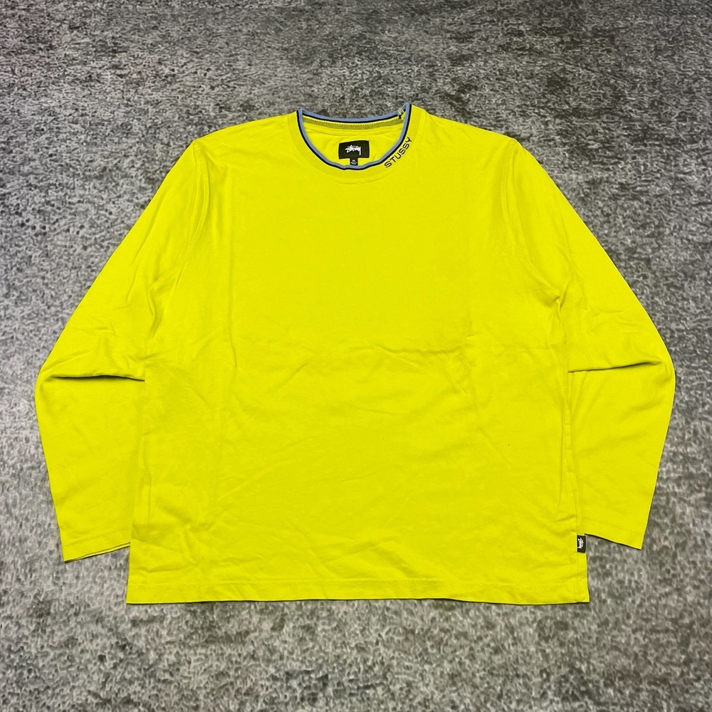 Stussy Long Sleeve Shirt Mens XL Neon Yellow Streetwear Y2K